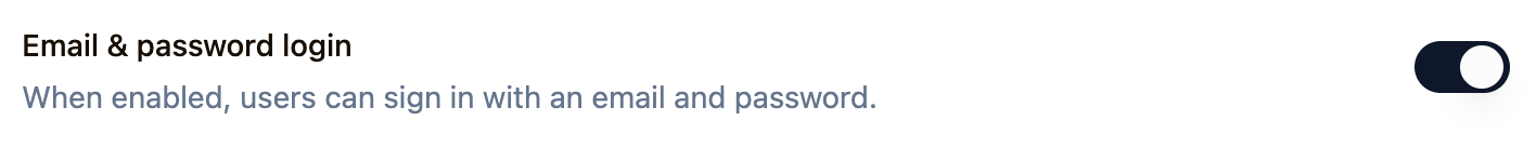 Email & password login setting toggle in Settings → Security
