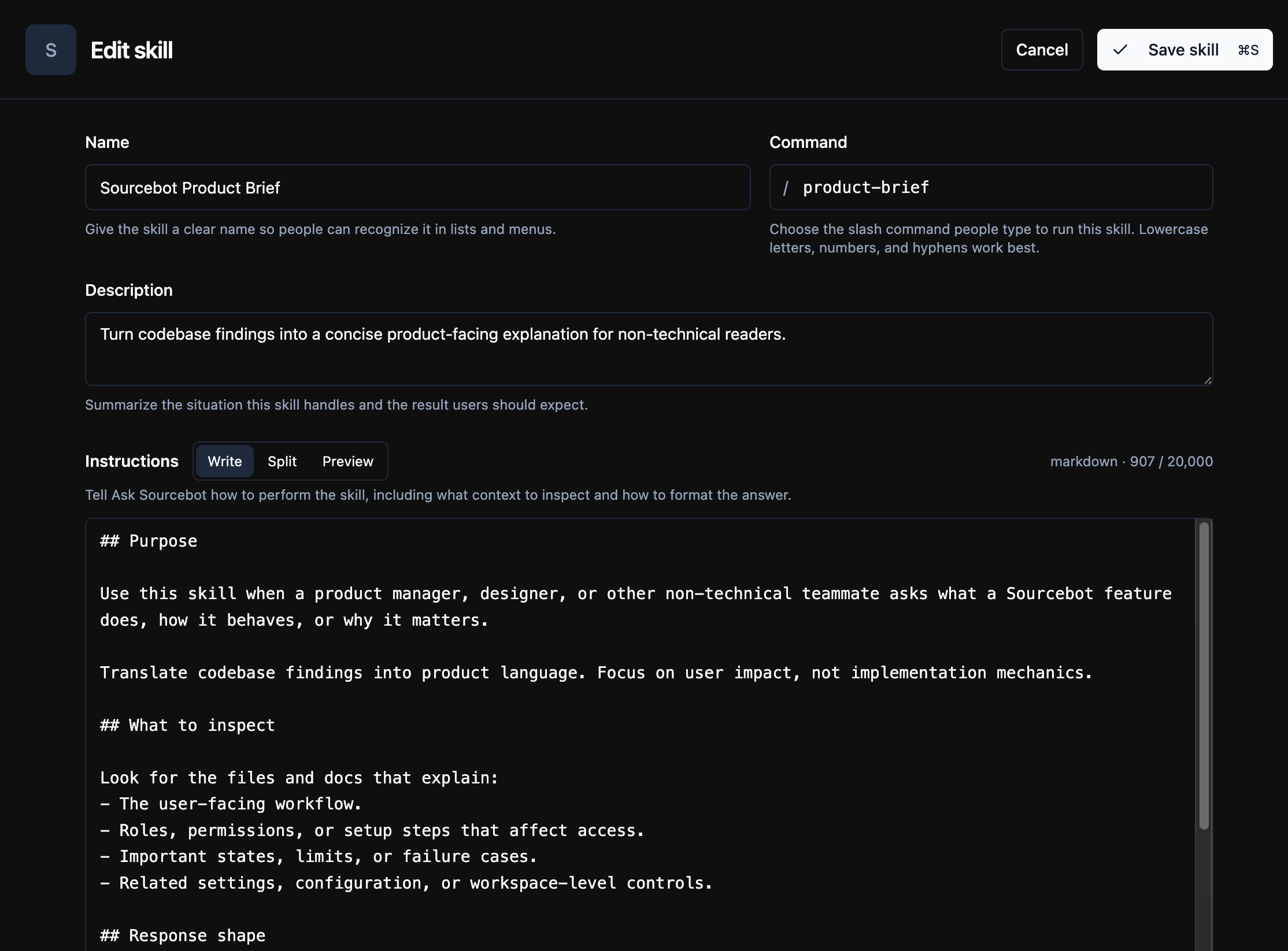 Skill editor