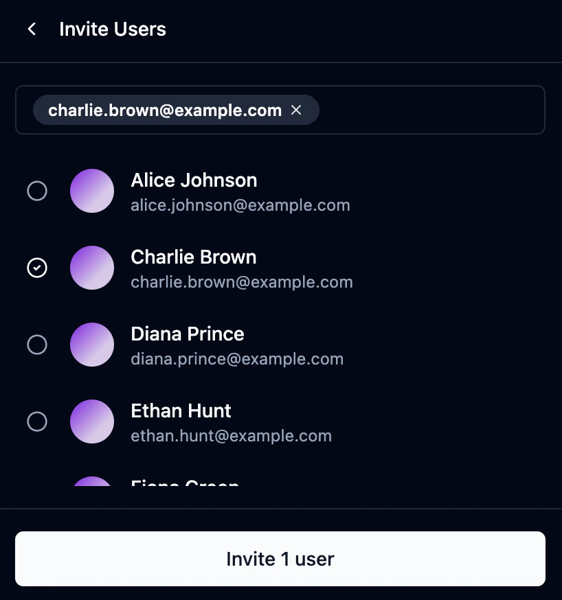 Invite users dialog