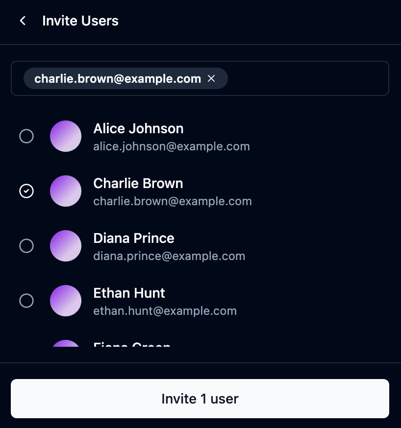 Invite users dialog