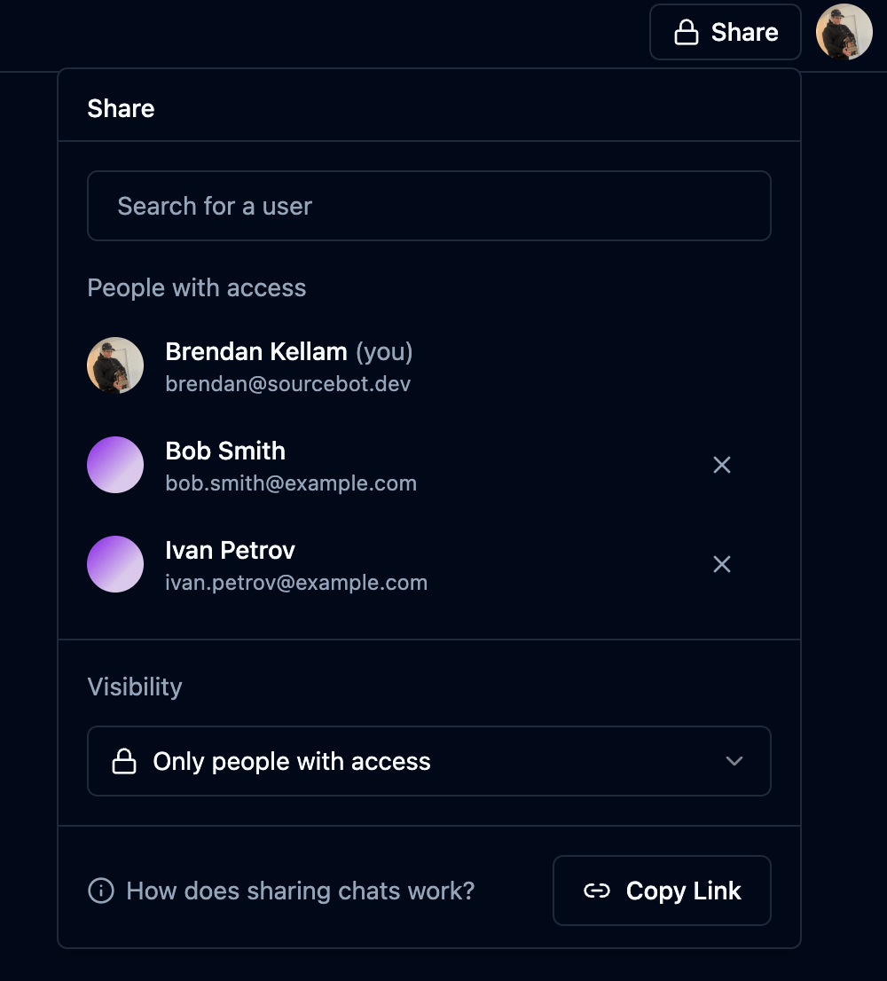 Chat sharing dialog