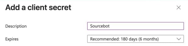 Microsoft Entra add a client secret panel