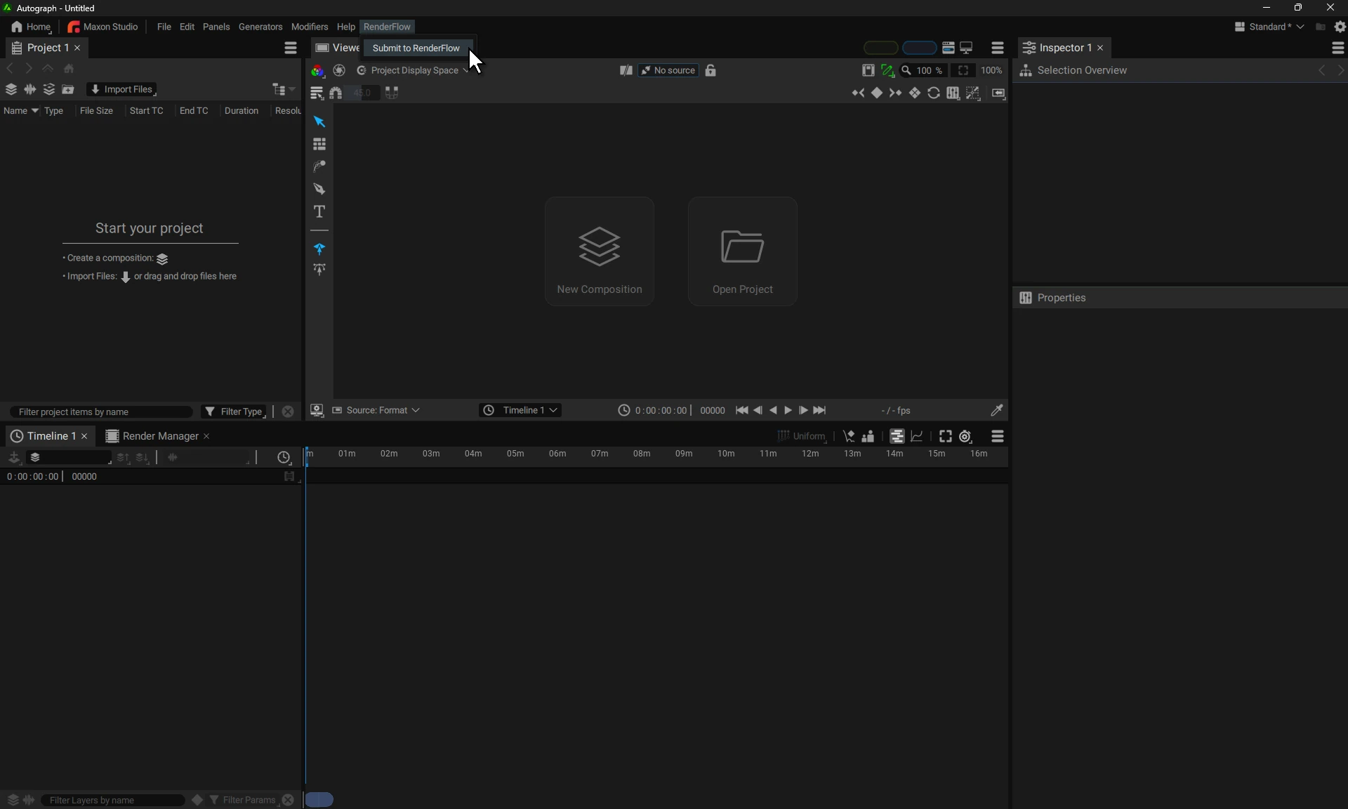 Autograph with the RenderFlow menu open and Submit to RenderFlow under the cursor