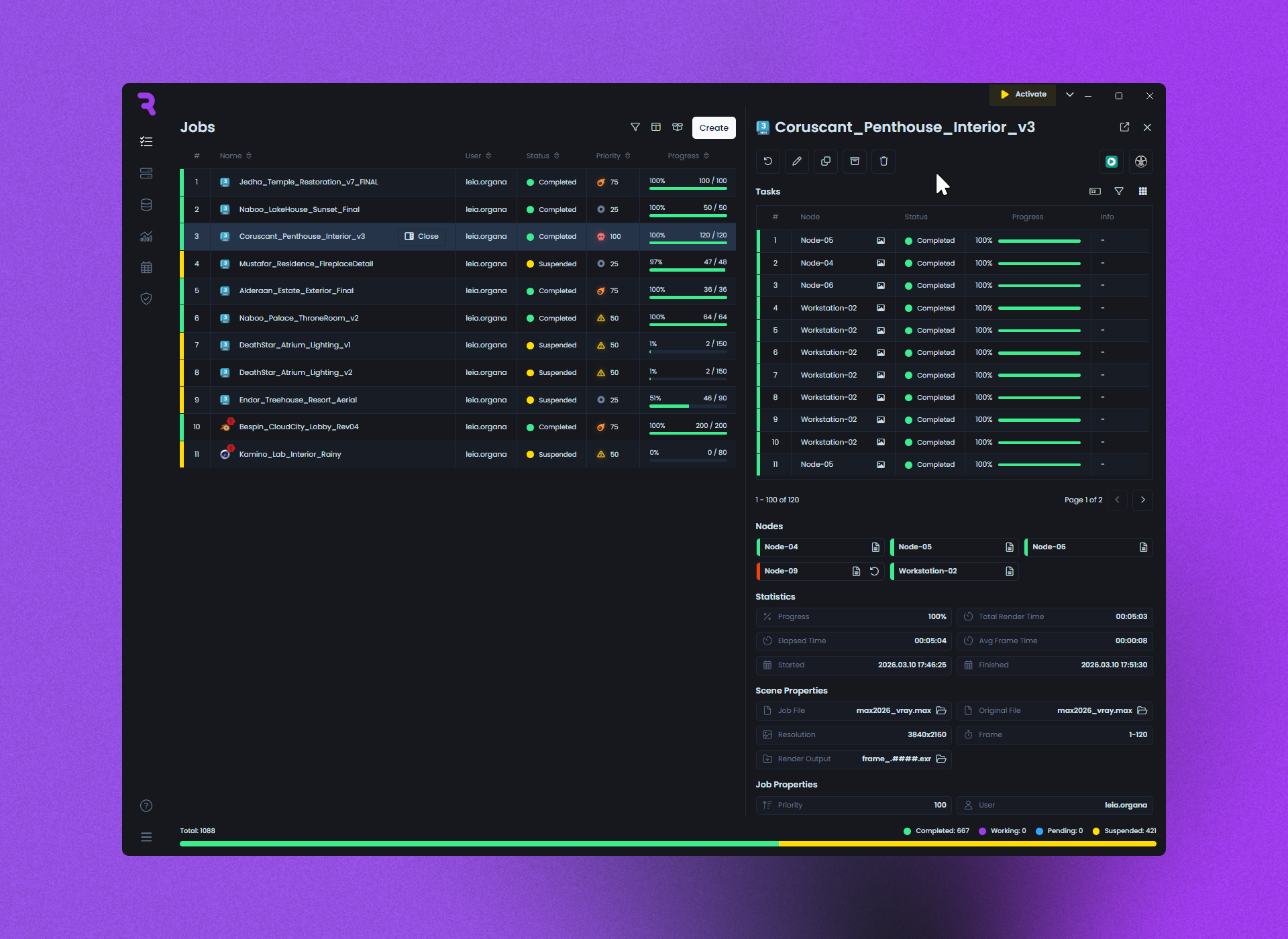 RenderFlow Tasks and Job Details