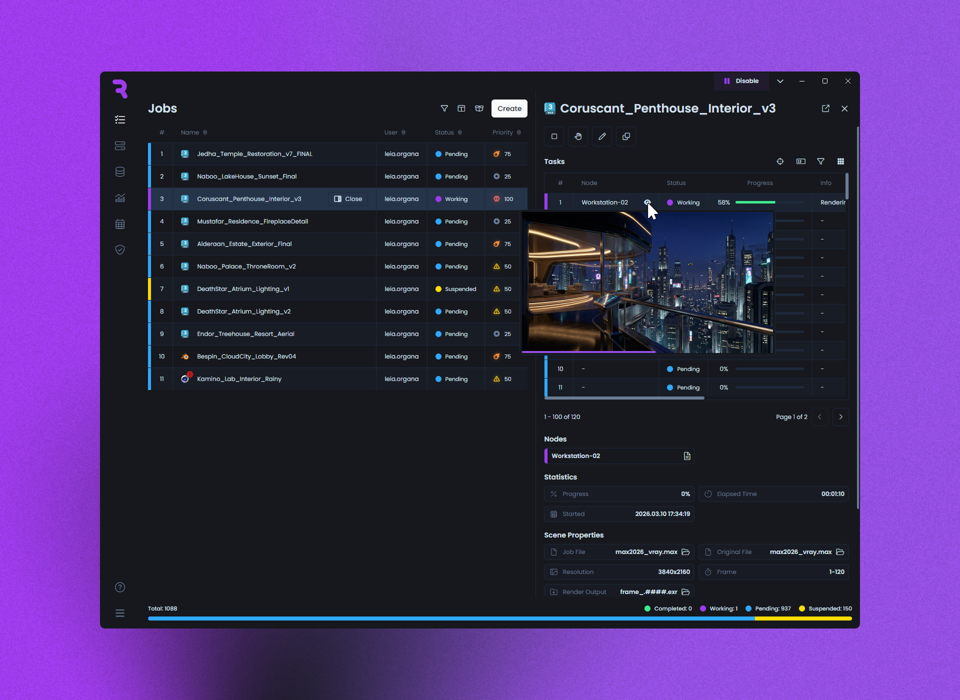 RenderFlow Tasks and Job Details