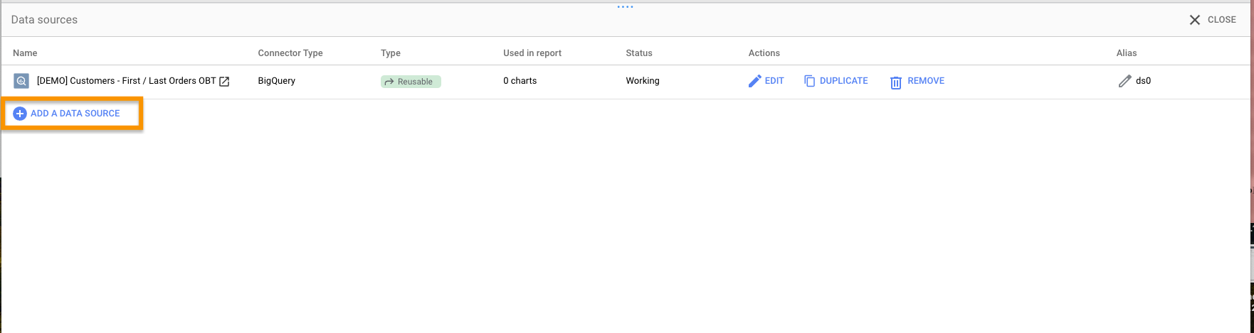 Add data source button