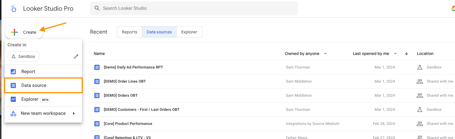 Create data source from home