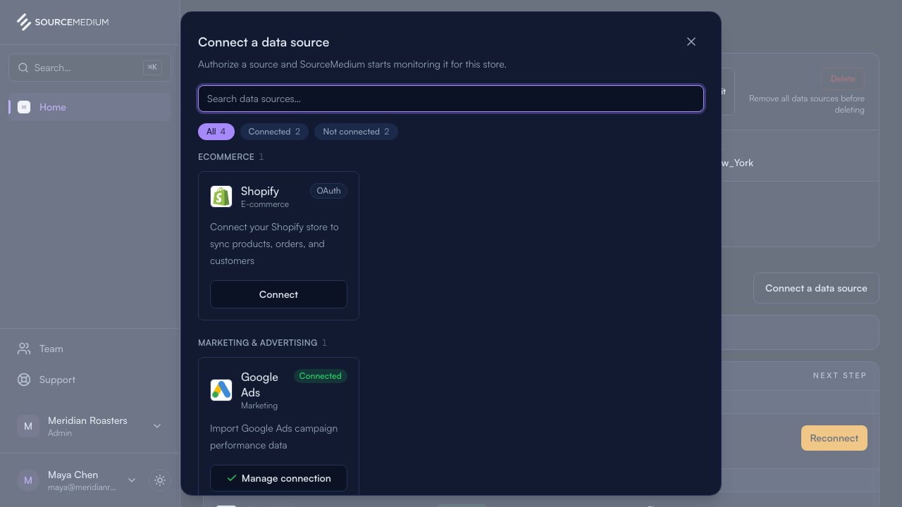 Open the data source list