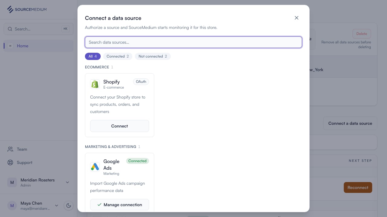 Open the data source list
