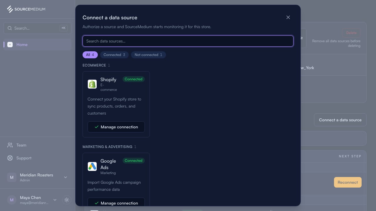 Open the data source list