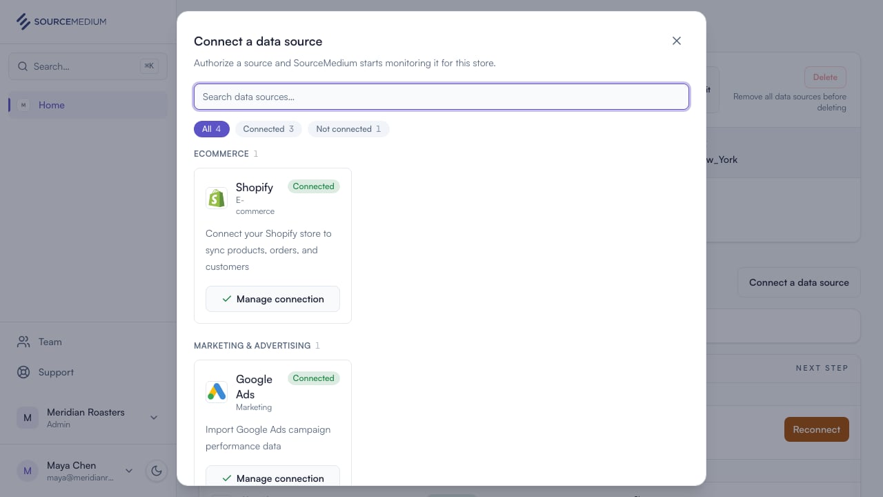 Open the data source list