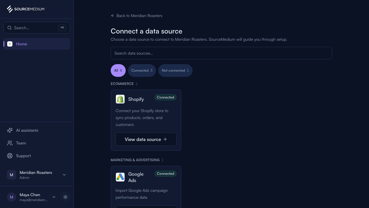 Open the data source list