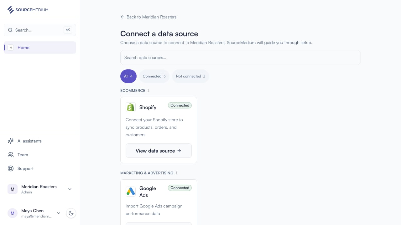 Open the data source list
