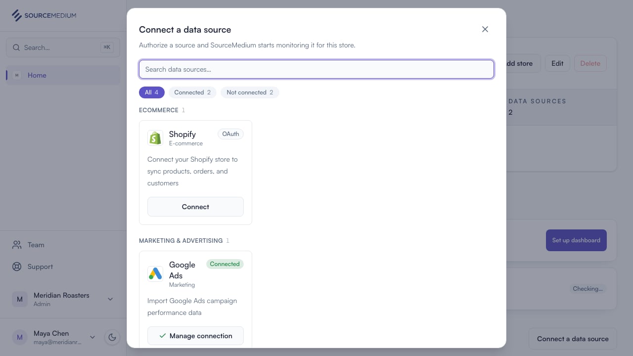 Open the data source list