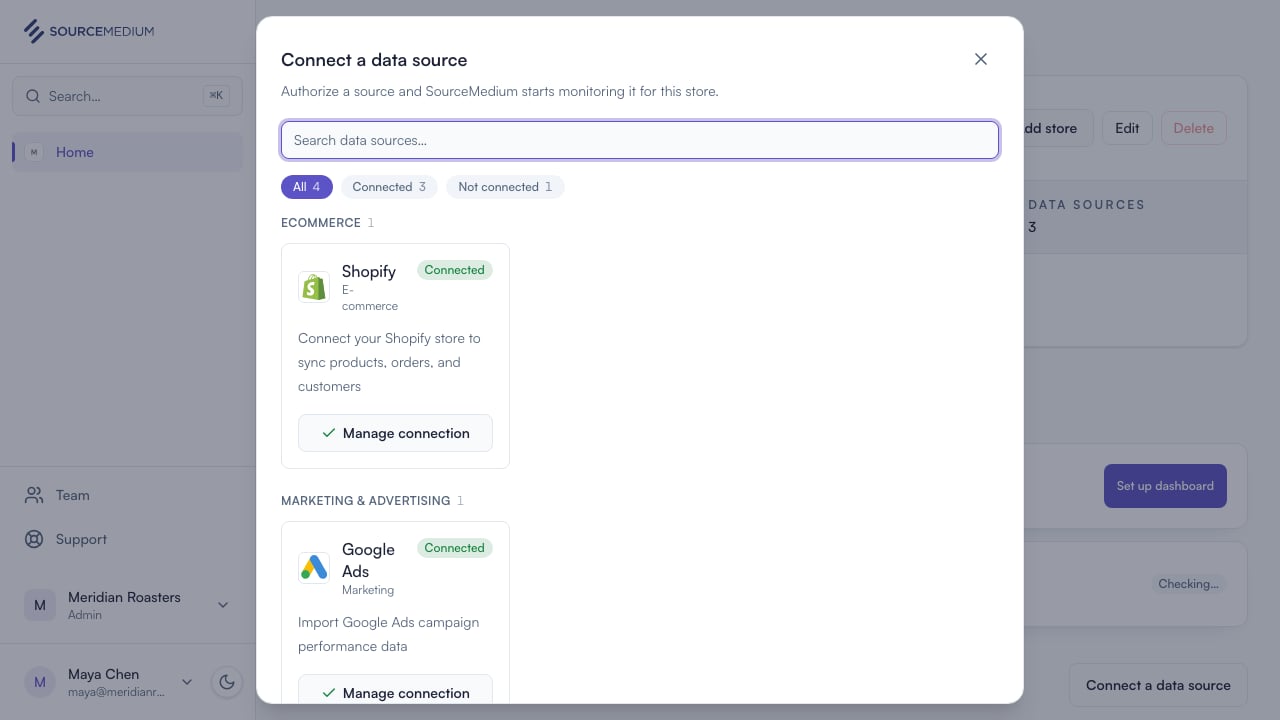 Open the data source list