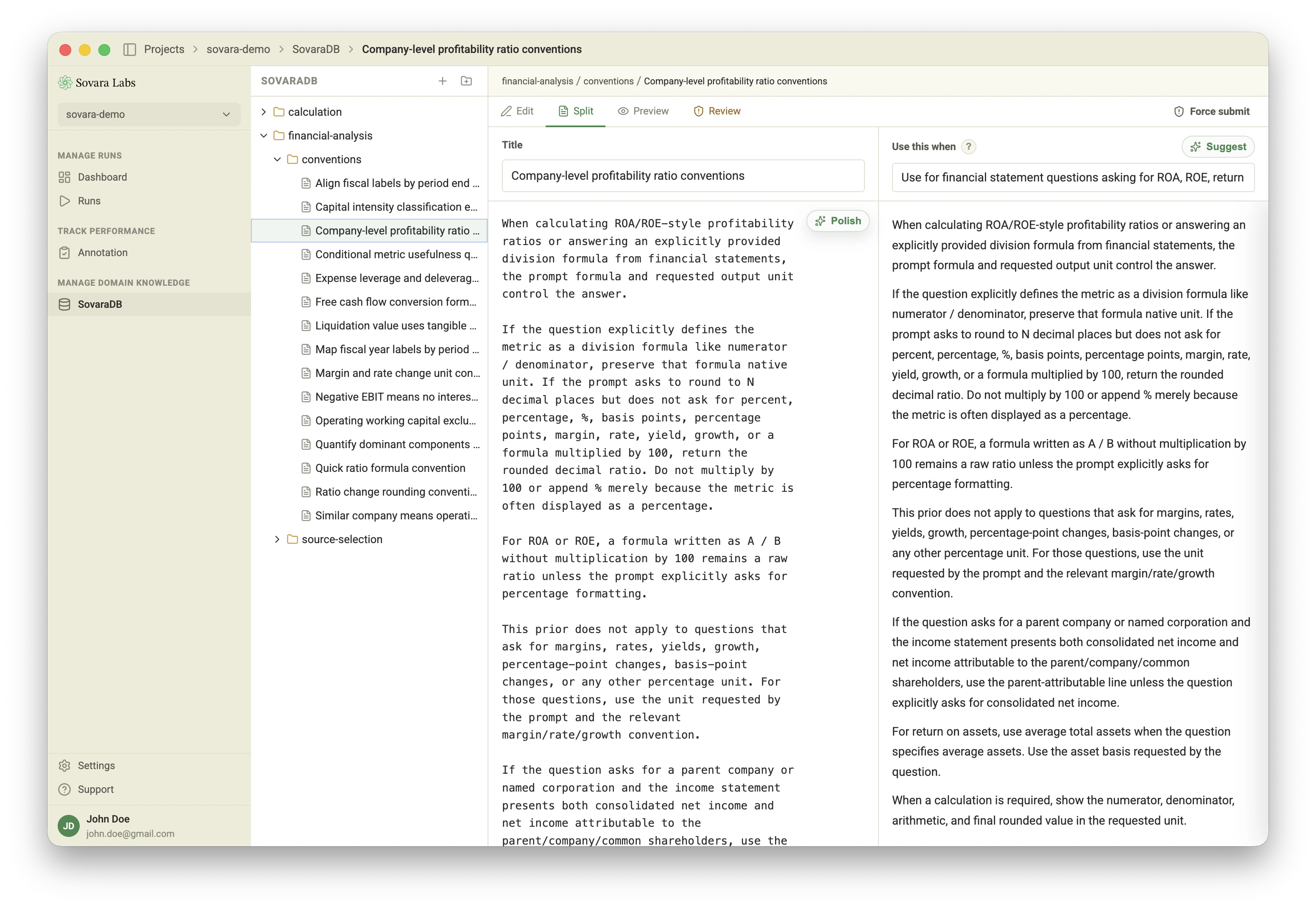 SovaraDB editor for creating a prior