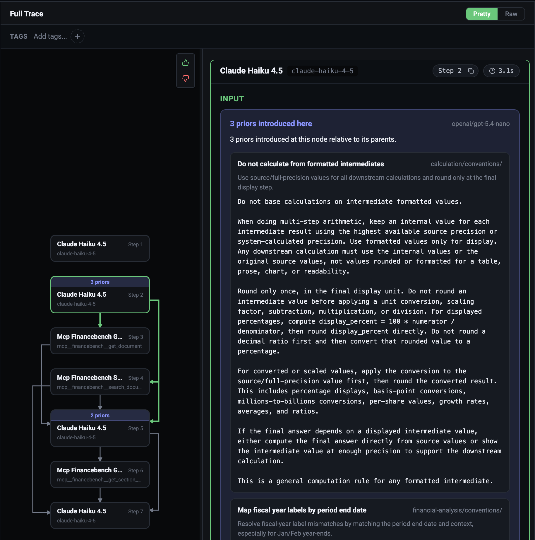 Sovara run view showing lessons injected into a model call