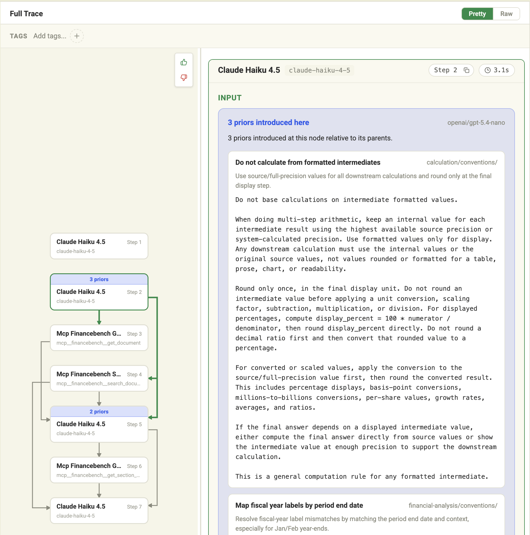 Sovara run view showing lessons injected into a model call