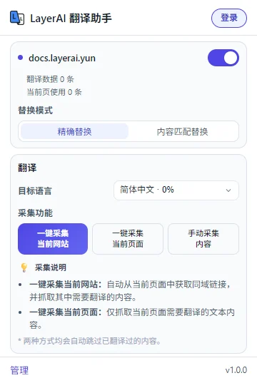 浏览器弹窗中的自动替换开关