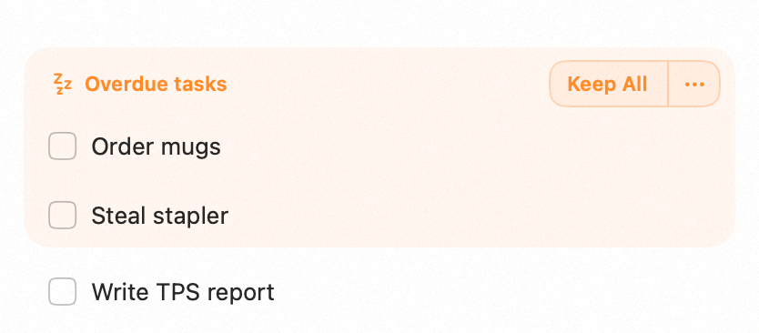 An overdue task shown with Keep and Postpone actions