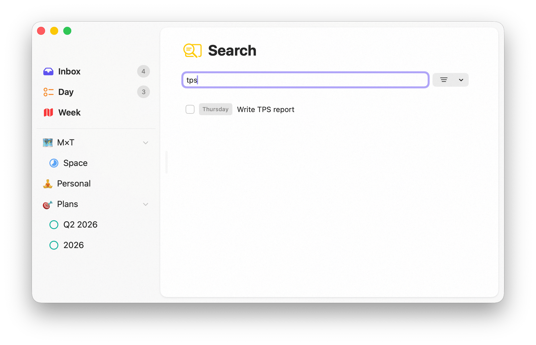 The Mac search panel showing matching tasks