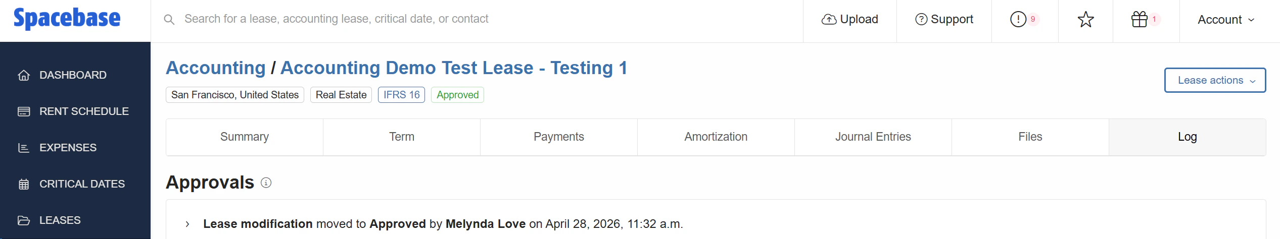 Spacebase approval workflow configuration showing reviewer and approver steps