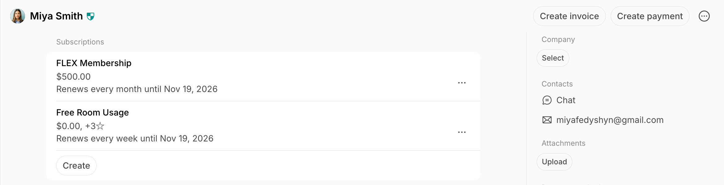 Two subscriptions in a customer profile: a monthly membership and a weekly credits-only subscription