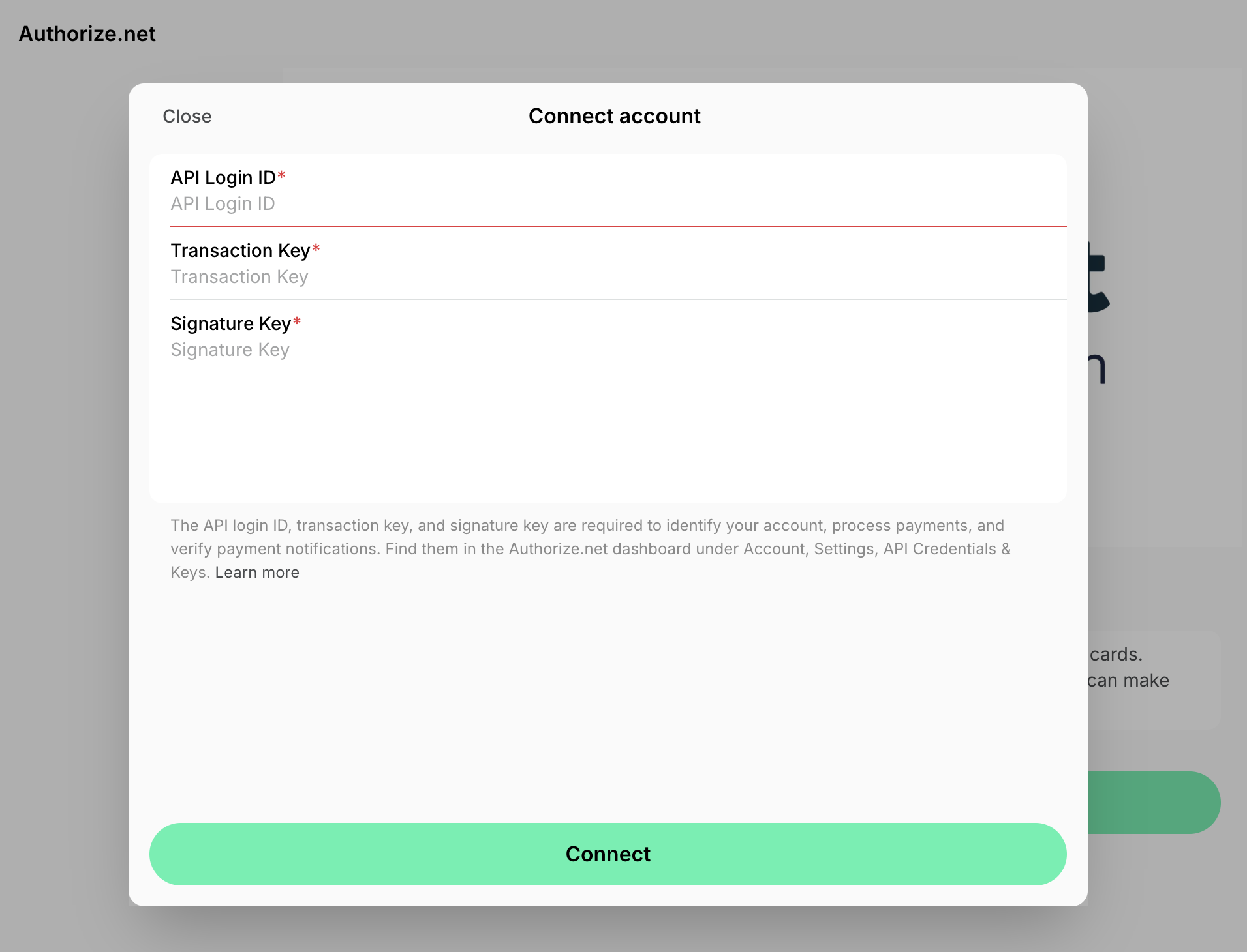 Integrations Payments Authorize Net Connect Authorize Net 2