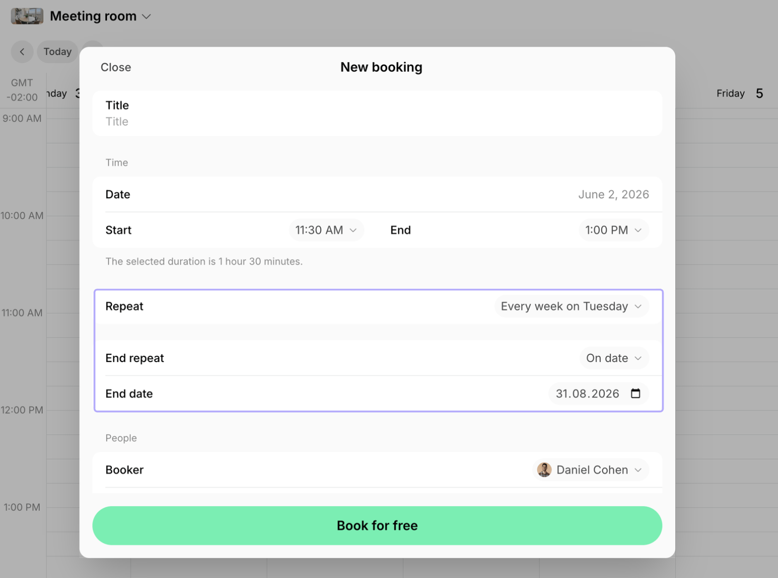 Resource Management Resources Manage Bookings Recurring Bookings