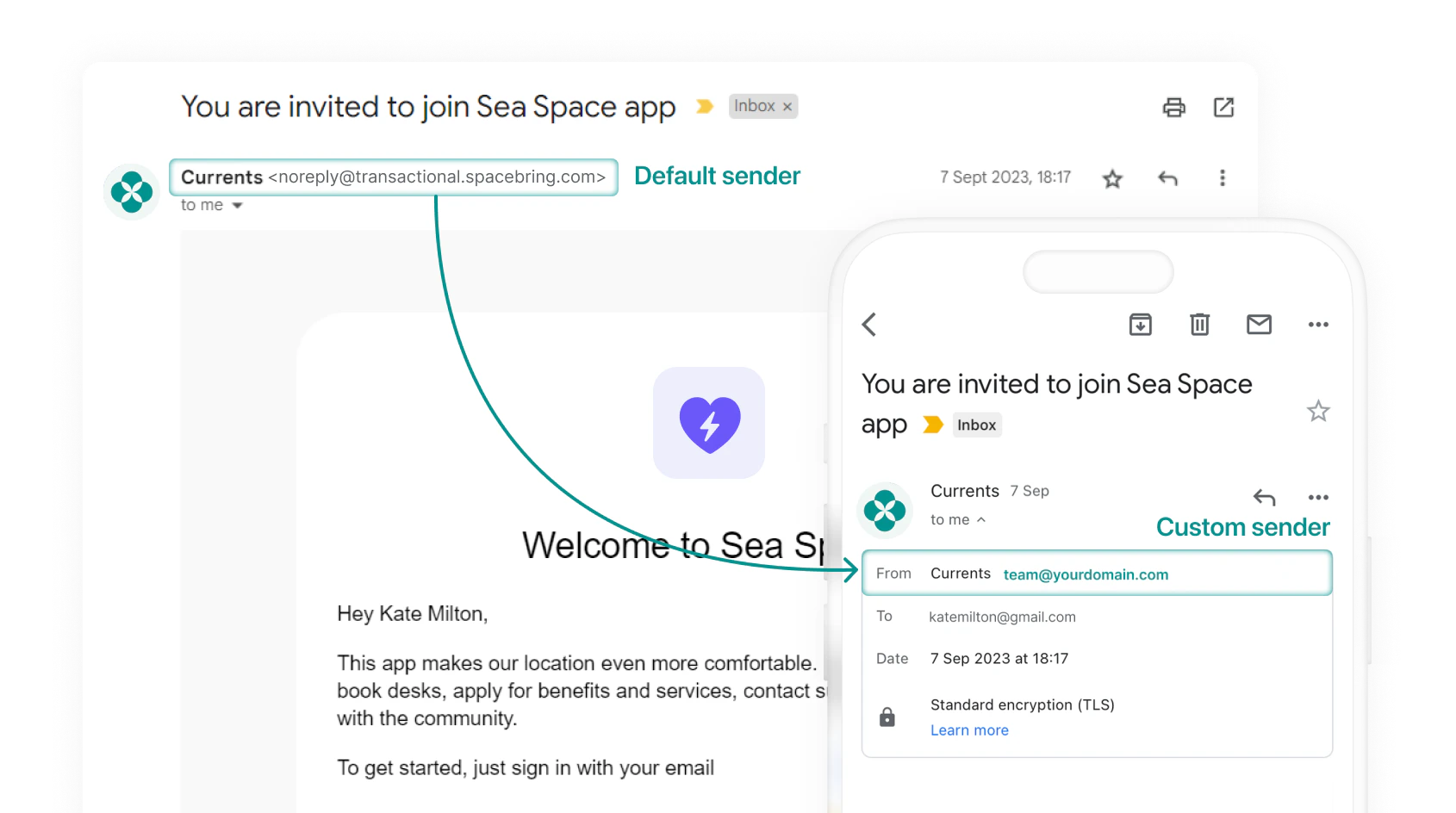 Customize the email sender address on Spacebring coworking space management platform