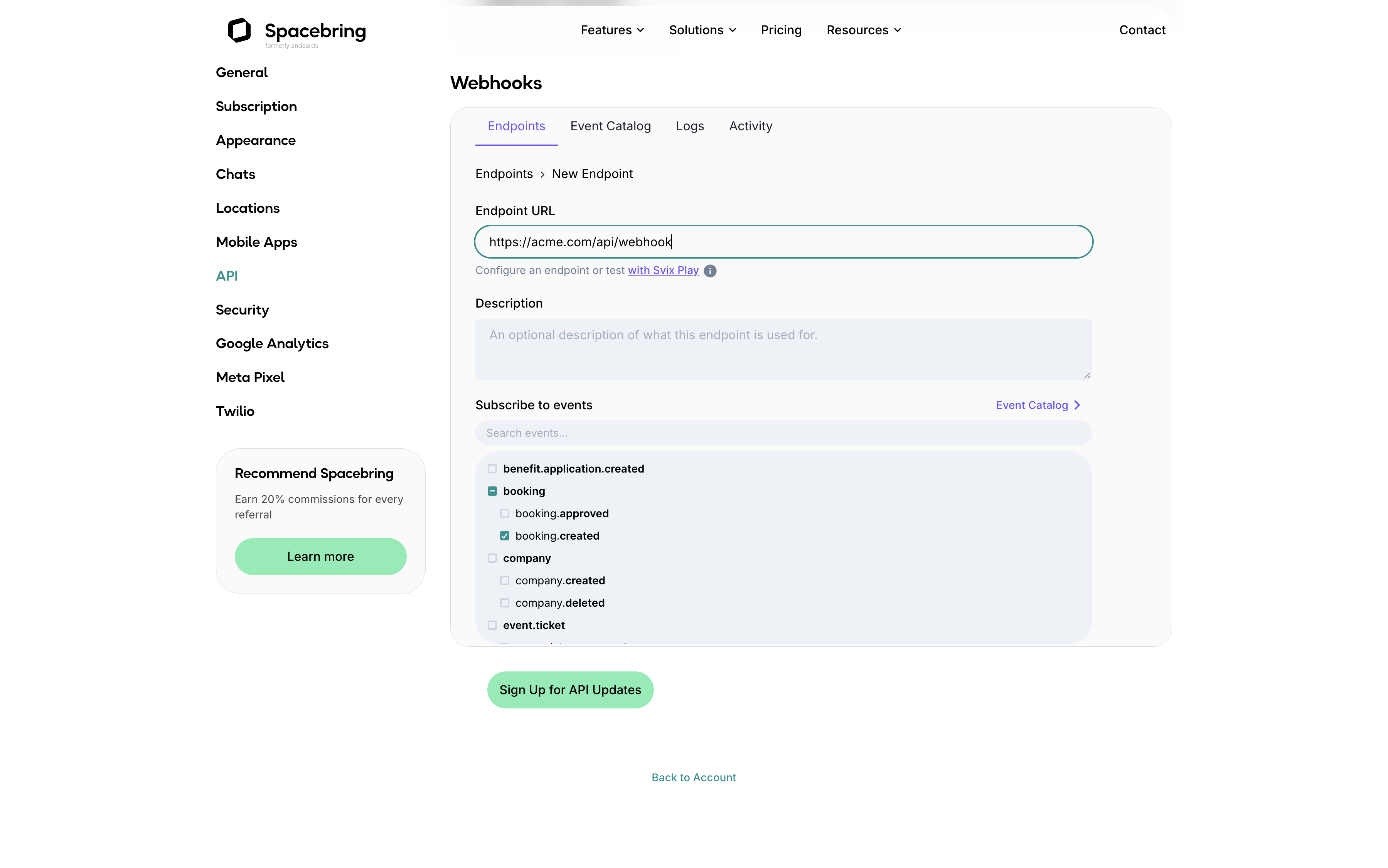 Registering webhook endpoint