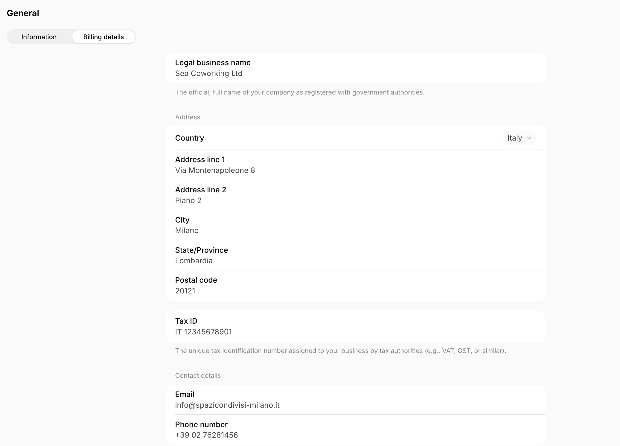 Billing Einvoicing Italy Complete Location Billing Details