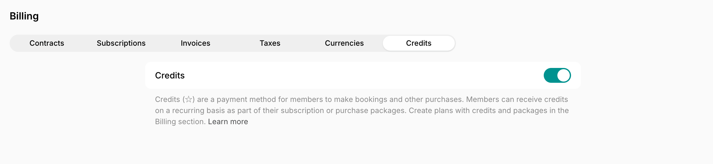 Billing Credits And Day Passes Credits Set Up Credits 2