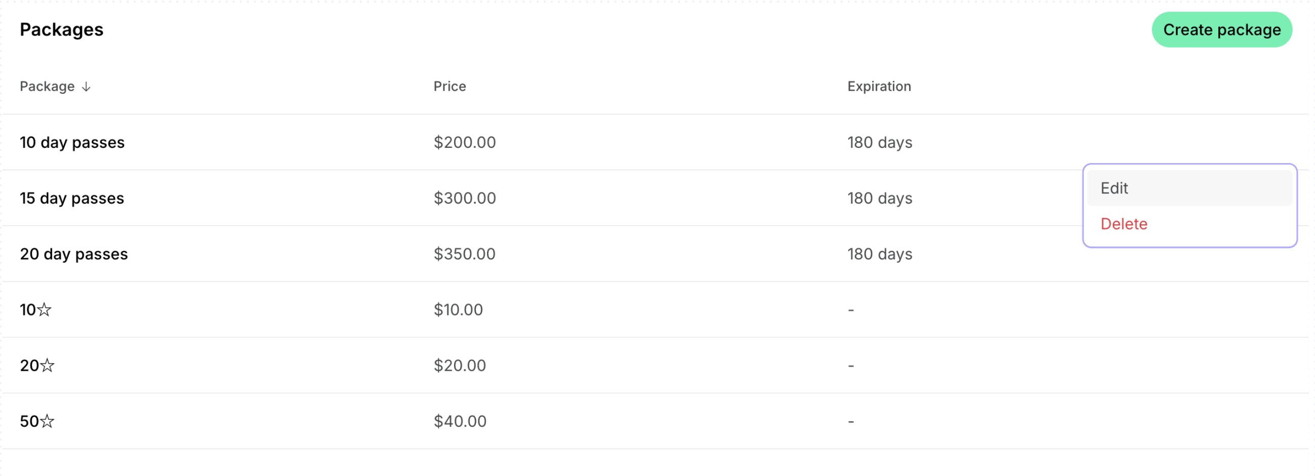 Billing Credits And Day Passes Credit Packages Manage Packages