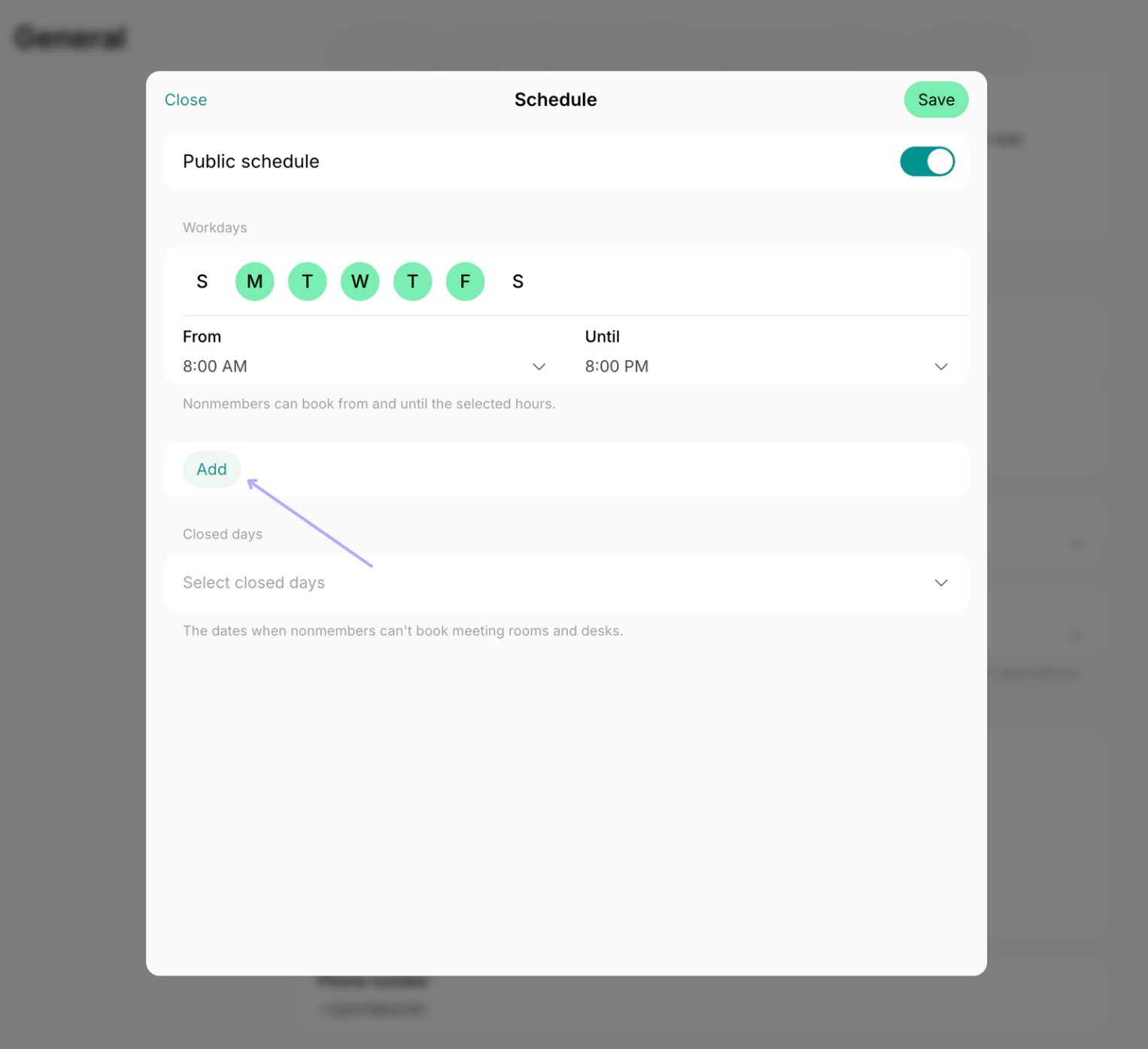 Set different hours within workdays on Spacebring coworking space management platform