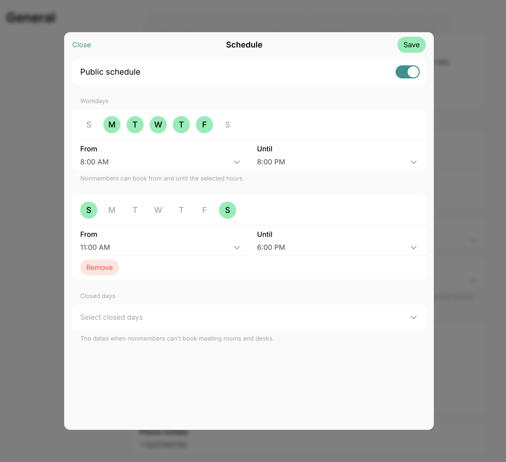 Set different hours within workdays on Spacebring coworking space management platform