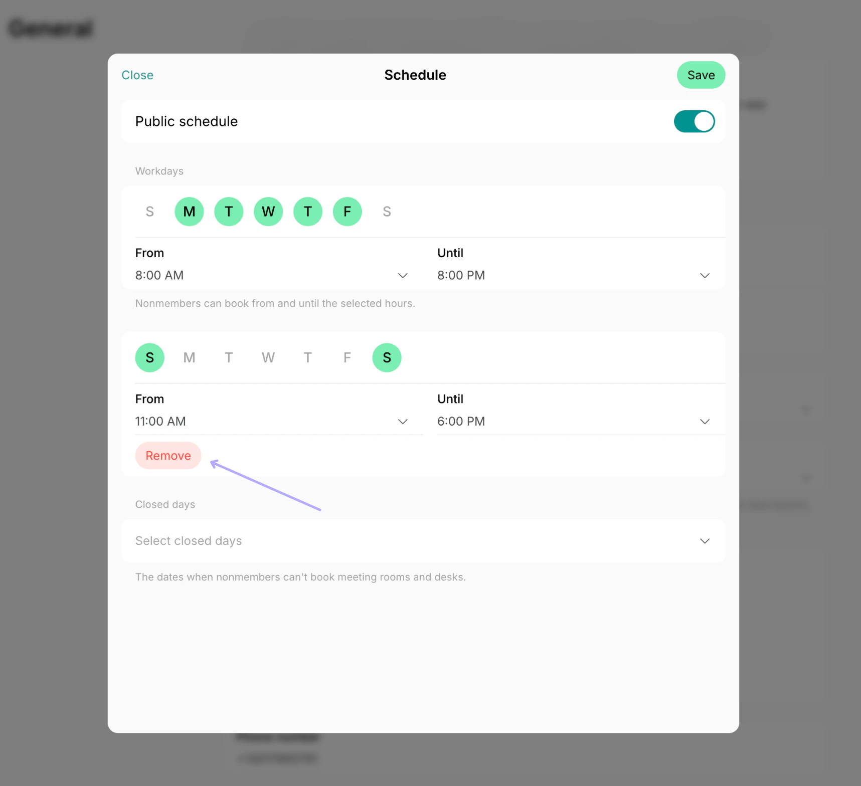 Set different hours within workdays on Spacebring coworking space management platform