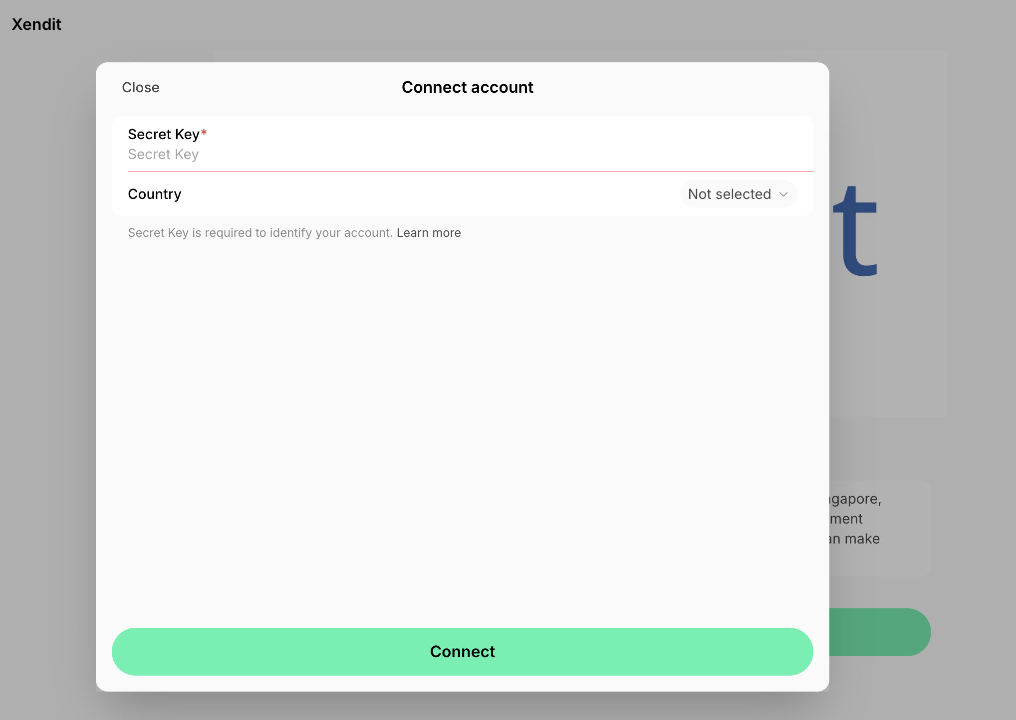 Integrations Payments Xendit Connect Xendit Credentials