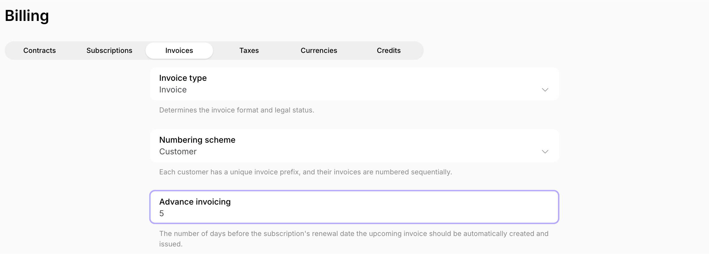 Advance invoicing - Spacebring