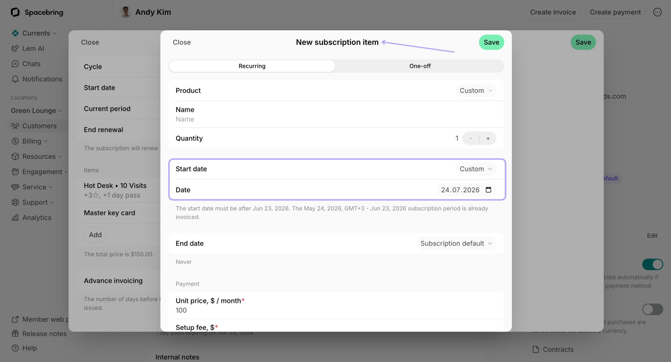 Billing Subscriptions Edit A Subscription Schedule Changes For A Specific Future Date Item Start Date