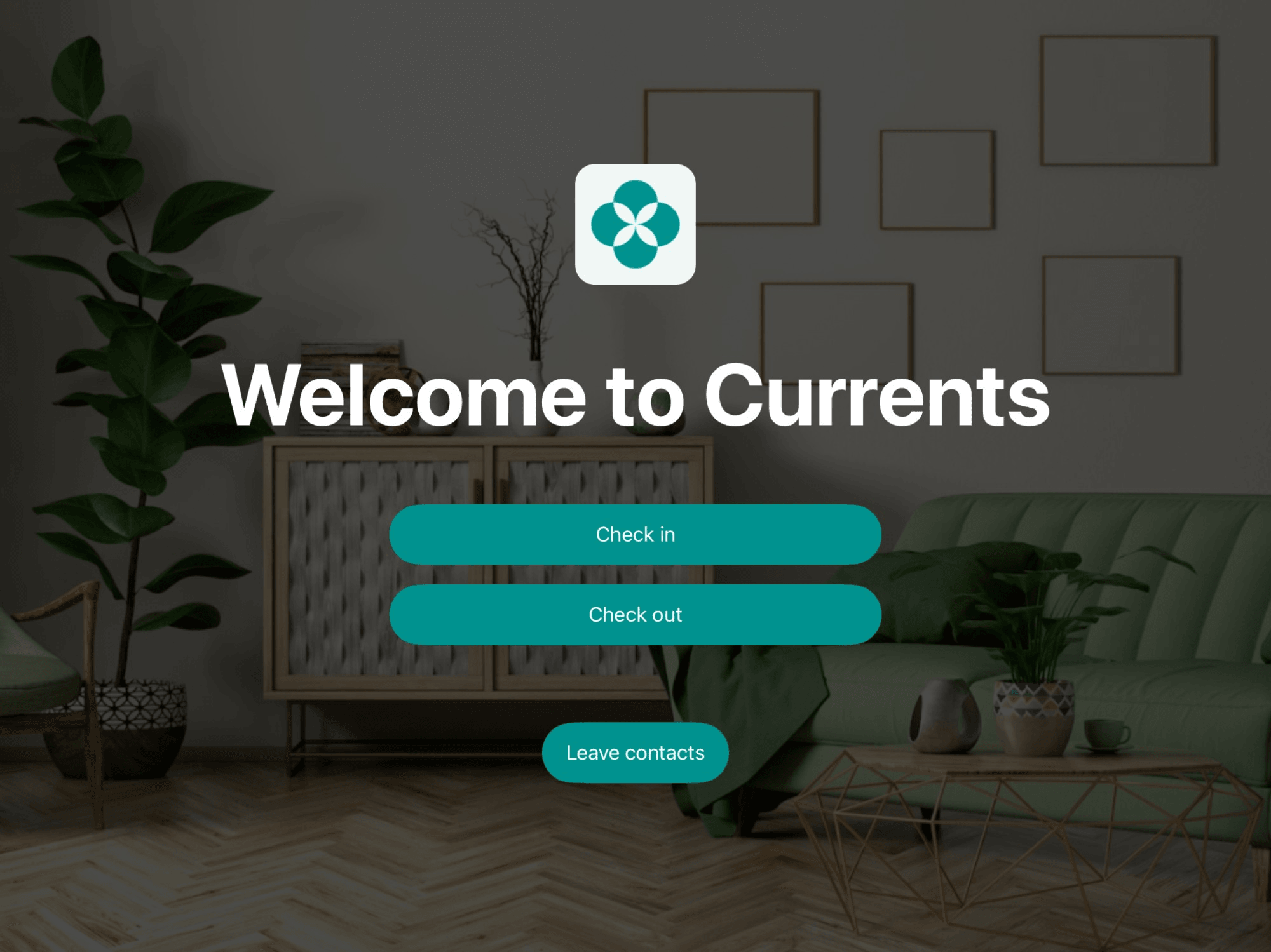 Reception main screen with check-in and check-out options on Spacebring's coworking space management platform