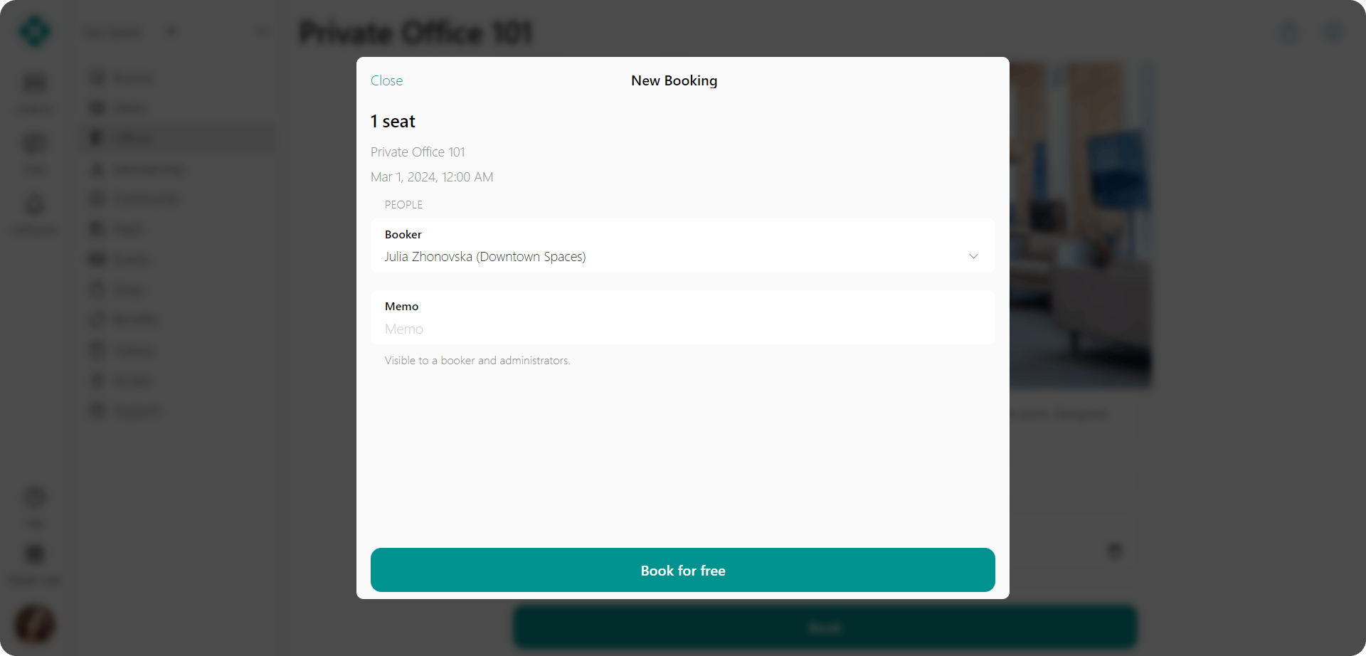 Booking a hybrid office on Spacebring's coworking space management platform