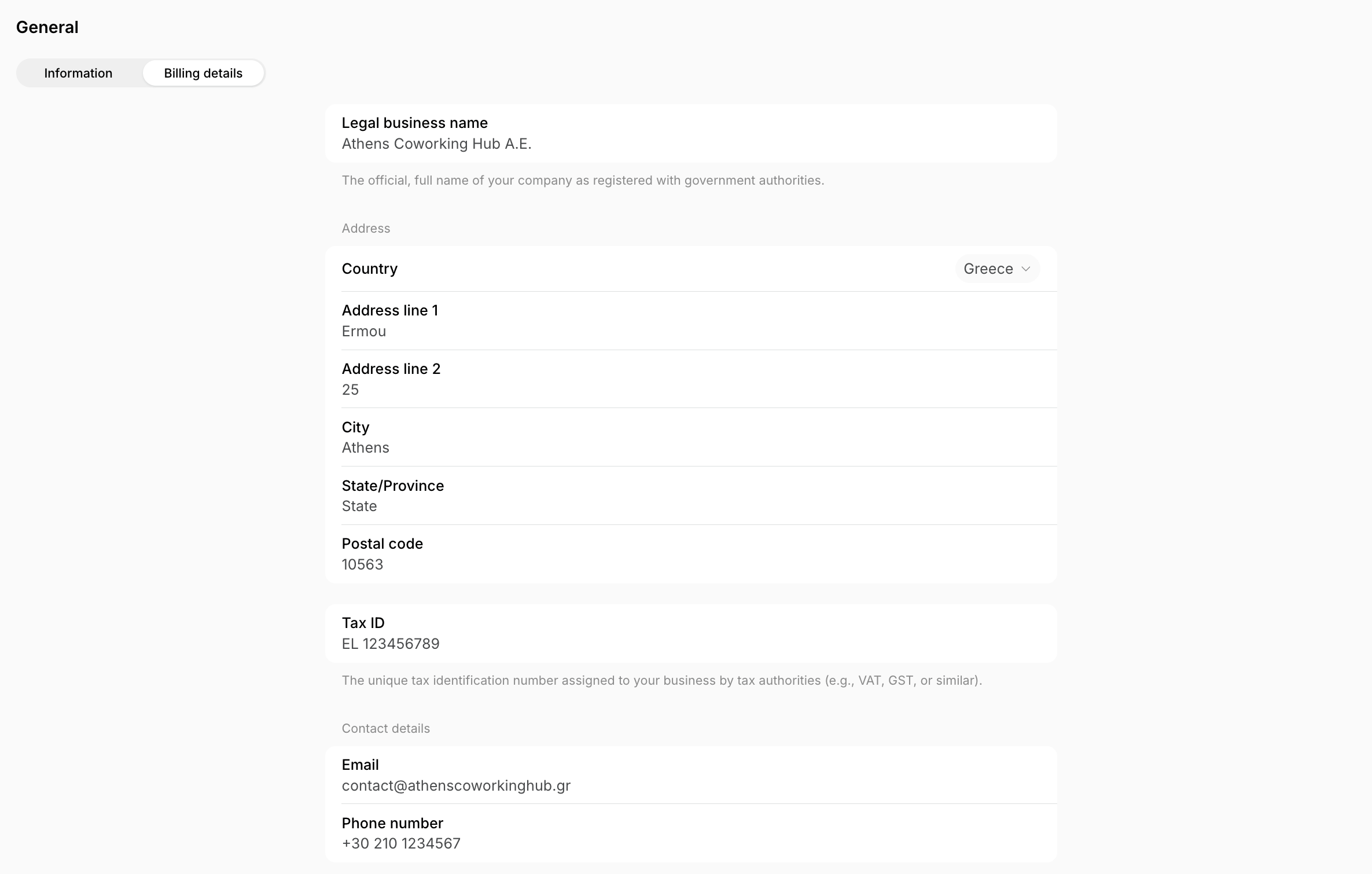 Billing Einvoicing Greece Complete Location Billing Details