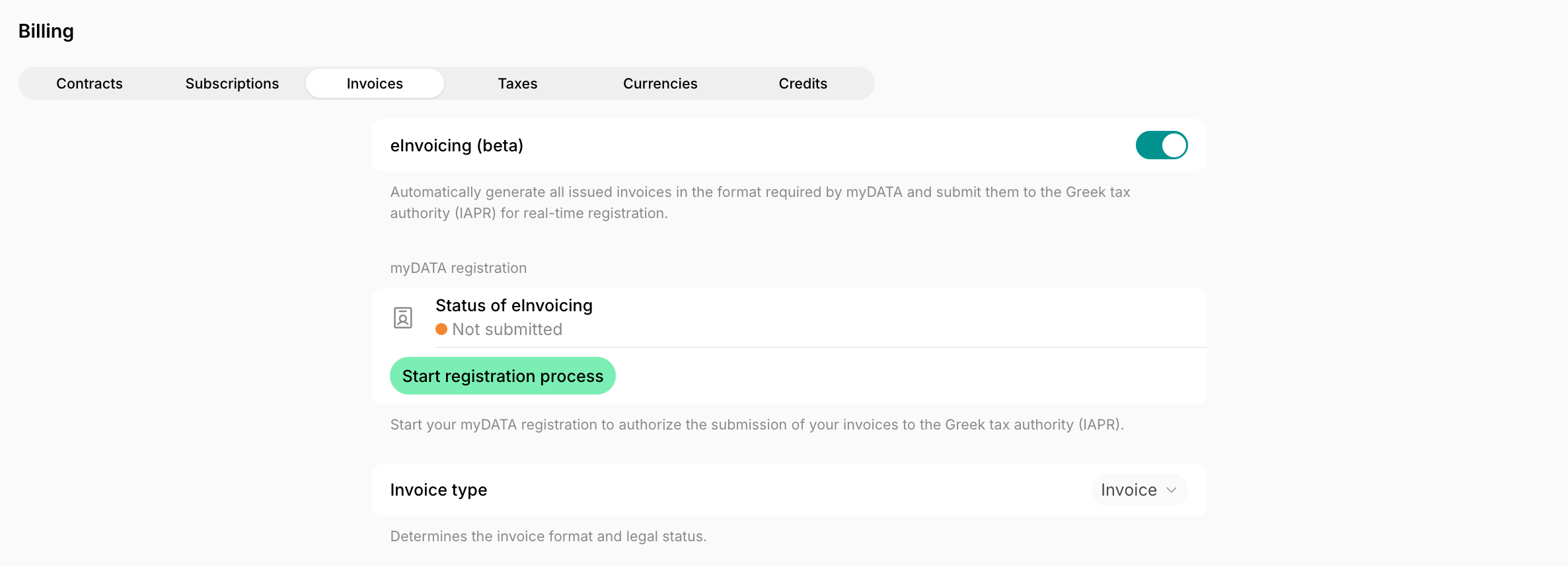 Billing Einvoicing Greece Enable Einvoicing