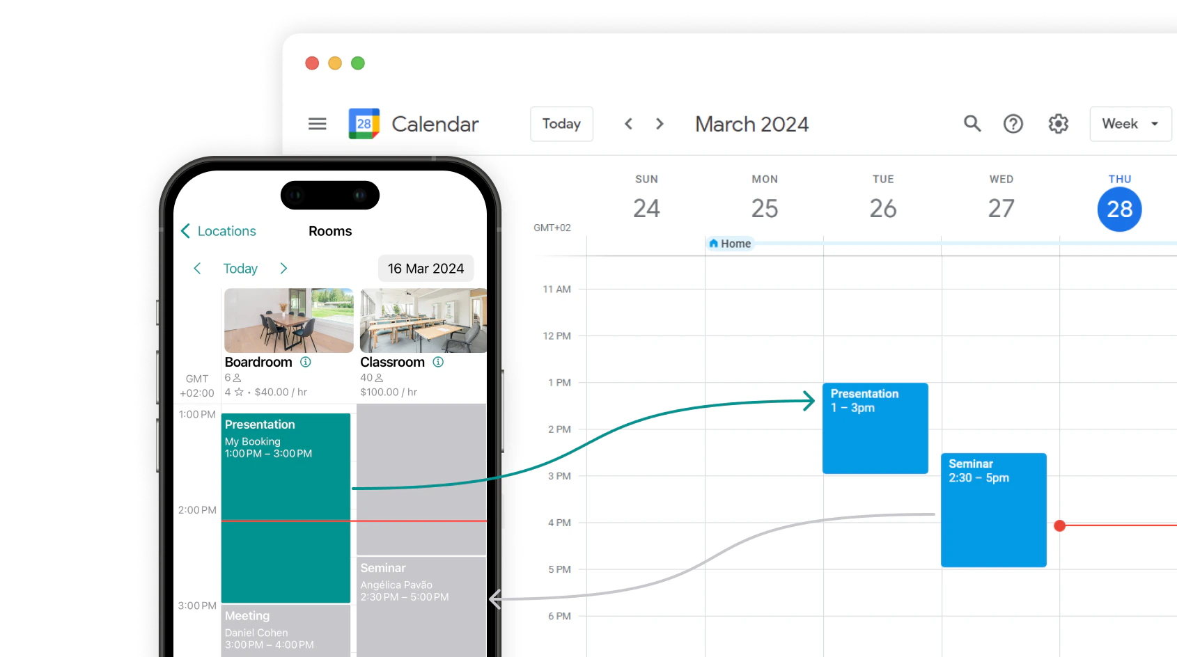 Enable two-way sync with a Google Calendar integration on Spacebring's coworking space management platform