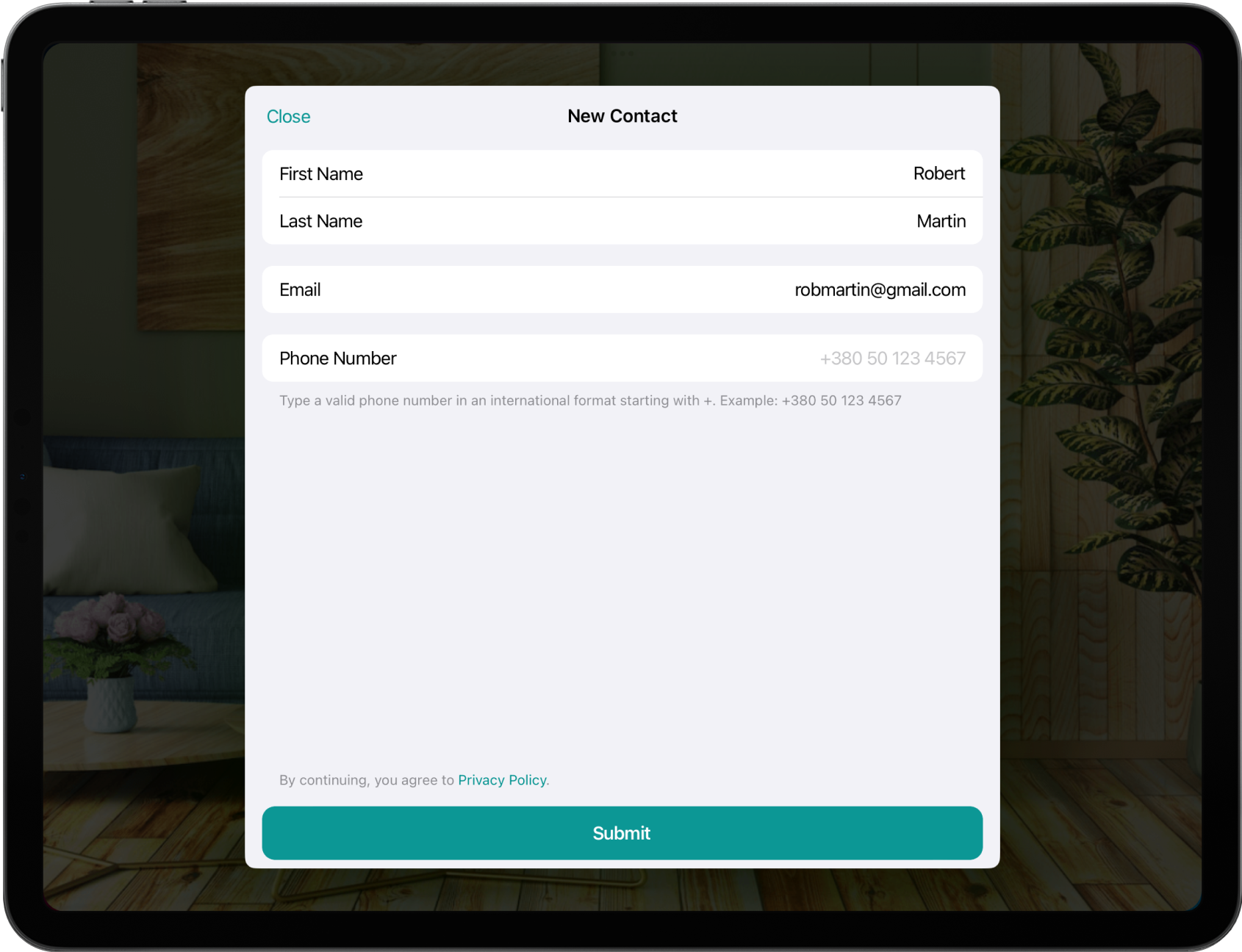 Leave contacts on visitor display on Spacebring's coworking space management platform
