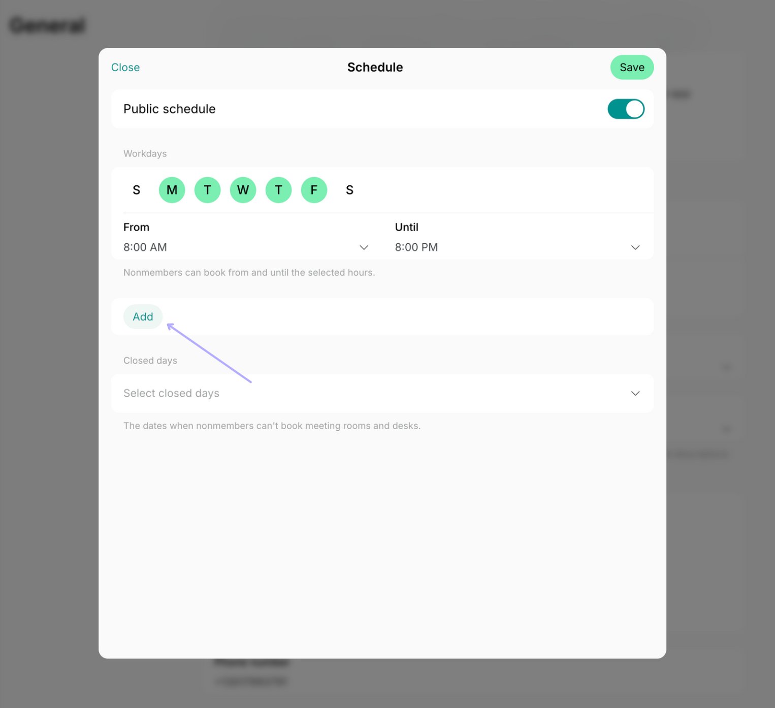 Set different hours within workdays on Spacebring coworking space management platform