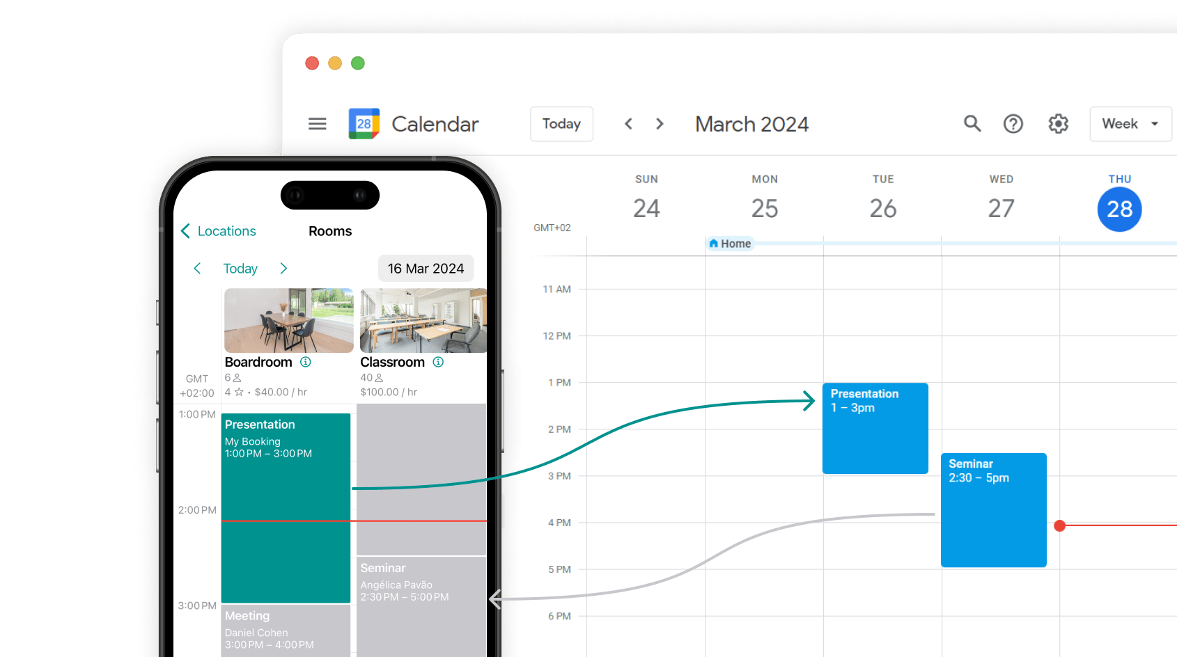 Enable two-way sync with a Google Calendar integration on Spacebring's coworking space management platform