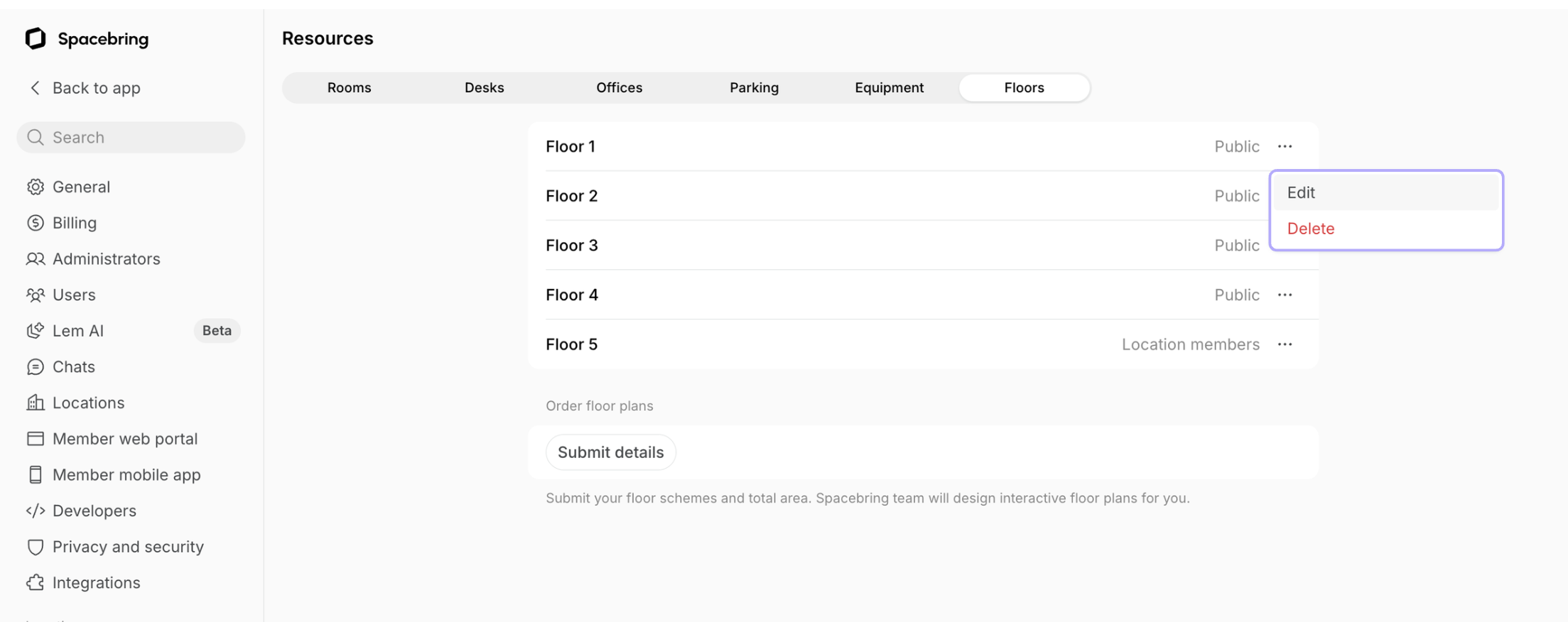 Resource Management Floors Edit Or Delete A Floor Plan