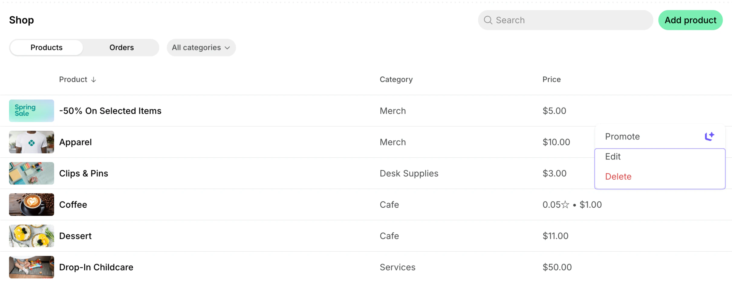 Service Shop Edit Or Delete A Product
